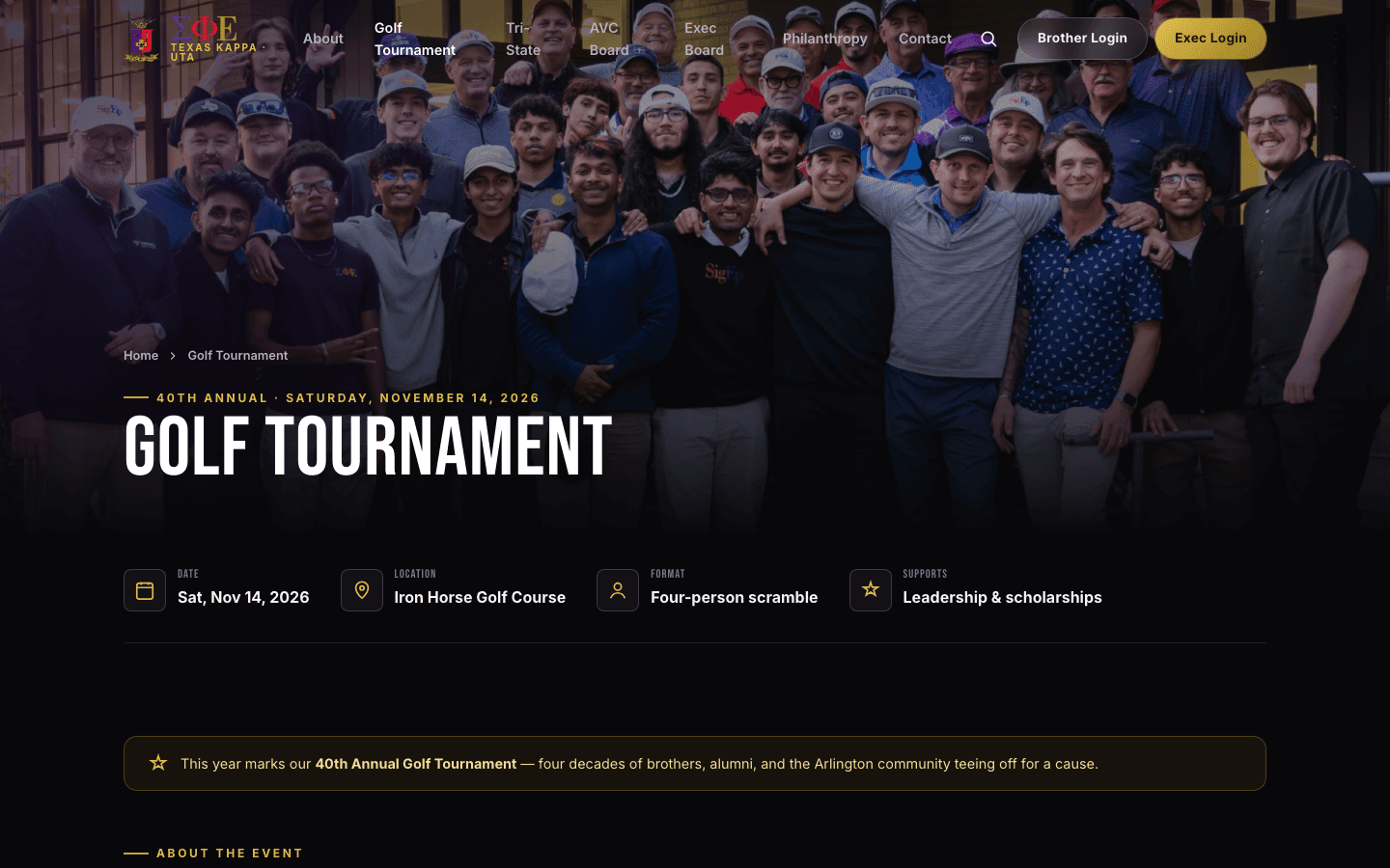 Golf tournament registration page